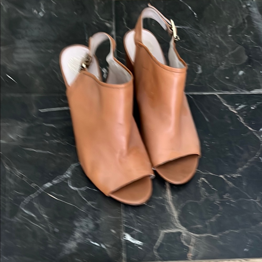 Vince Camuto Brown Leather Mules with Chunky Heel